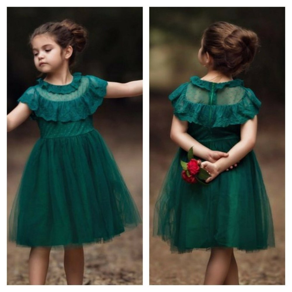 Trish Scully Girls Size 14 Emerald Giovanna Cottagecore Tulle Floral Lace  Dress